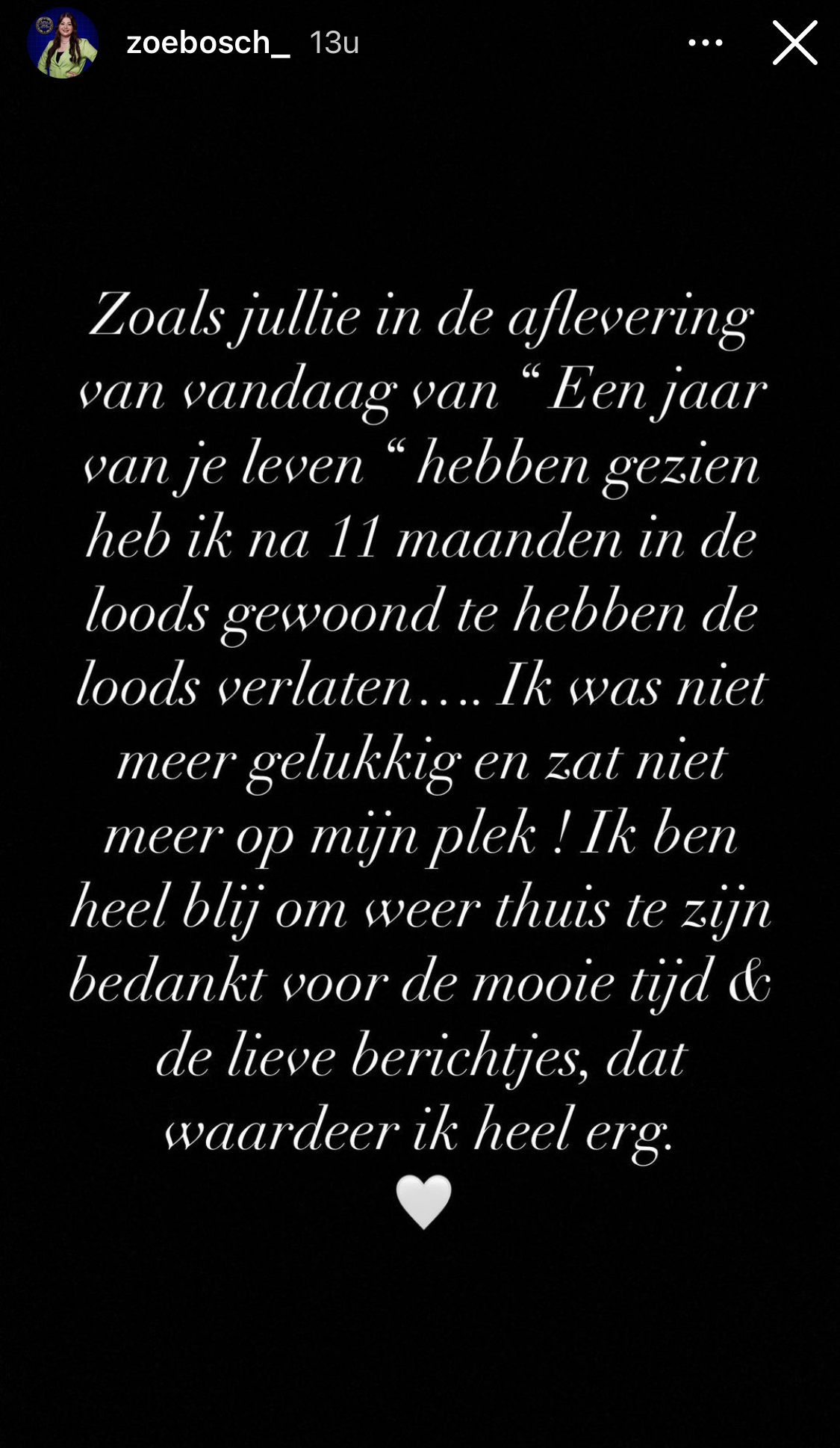 Zoë reageert op vertrek uit Een Jaar Van je Leven