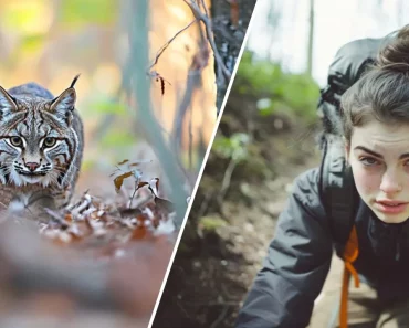 Wilde Bobcat benadert een vrouw en ze besluit te volgen